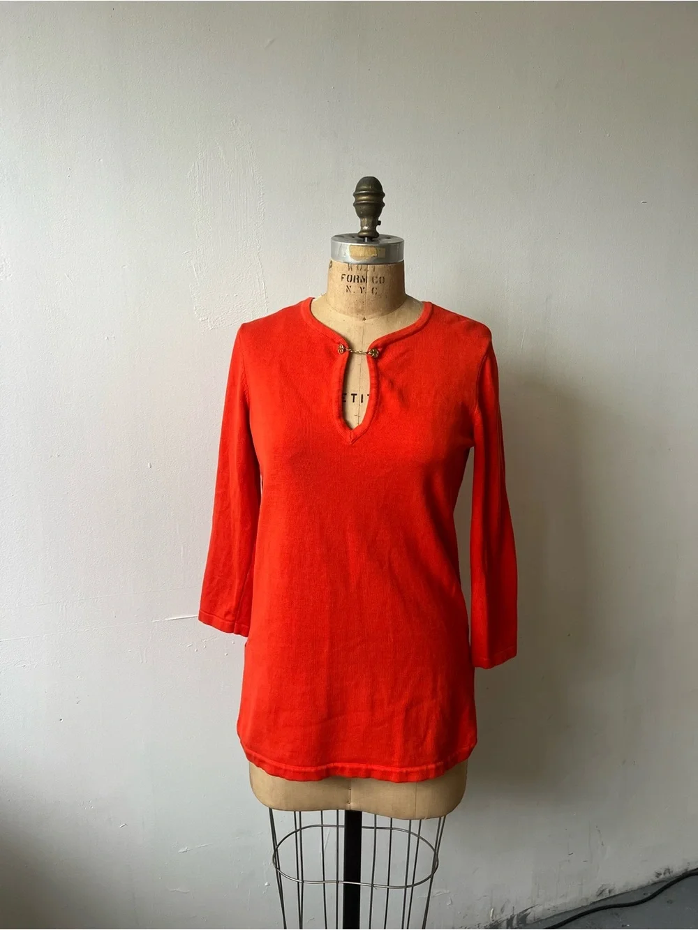 Tory Burch Bright Orange Keyhole Long Sleeve Top